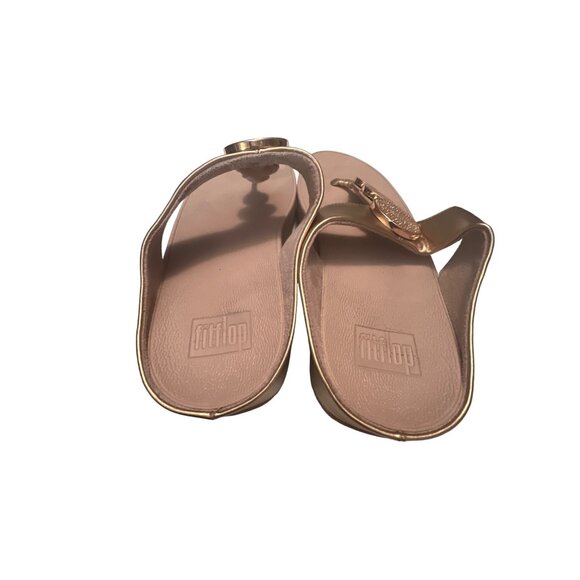 FitFlop Womens Gold Leather Thong Sandals Size 7 - Picture 4 of 7